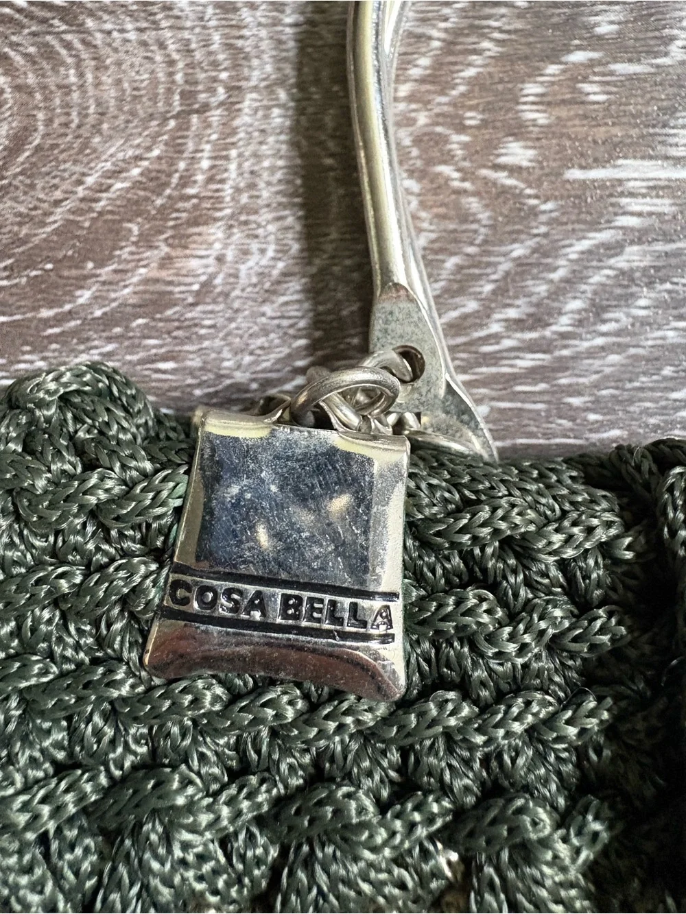 Dark Olive Crochet Shoulder Bag with Gold Hardware